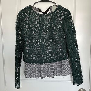 Anthropologie Maeve Gabriella Long Sleeve Gingham Lace Long Sleeve